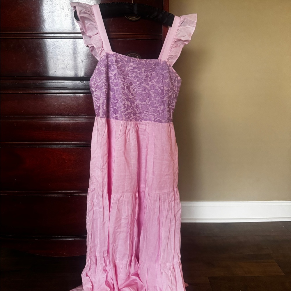 Women’s Pink and Lavender Maxi Dress with Ruffle Straps
